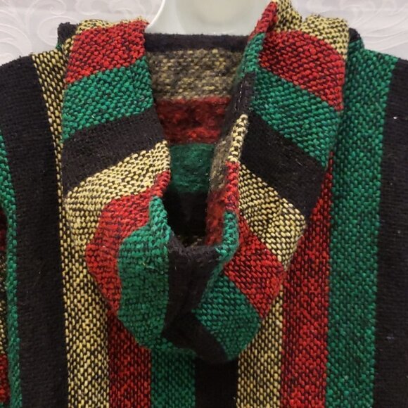 CAPUCHA Mexican Style Baja  Hoodie Shirt Black with Yellow Red Green Stripes M - Picture 7 of 13
